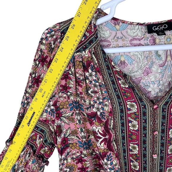 GiGio Womens M Boho Floral Blouse Smocked Cuff Balloon Sleeves Hippie Artsy Top - Picture 12 of 16